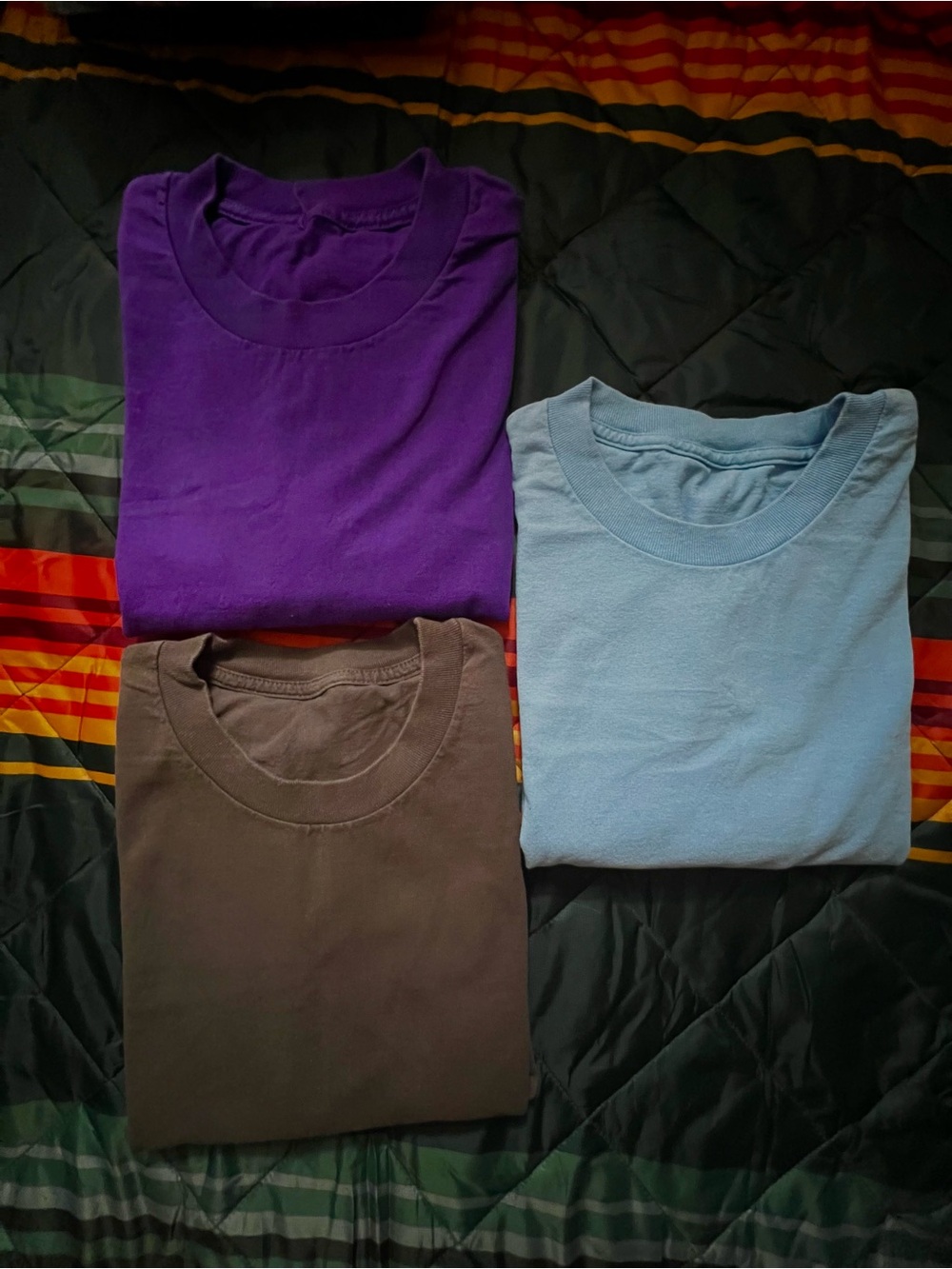 Set of 3 Solid Tee Shirts - Purple, Light Blue, Black